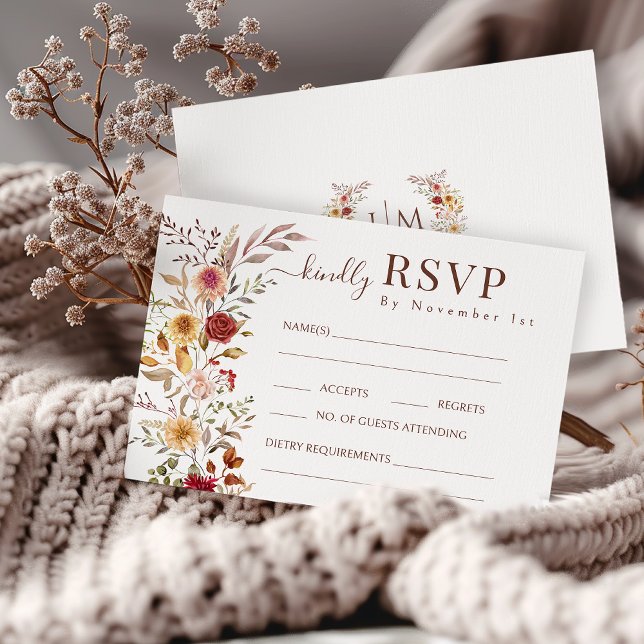 Elegant Burgundy Fall Floral Wedding RSVP Cards (Creator Uploaded)