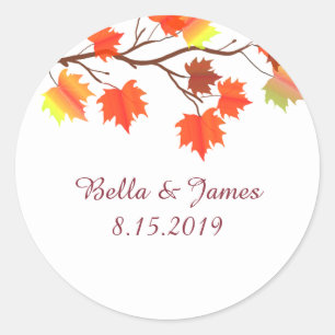 Elegant Burgundy Fall Leaf Wedding Stickers
