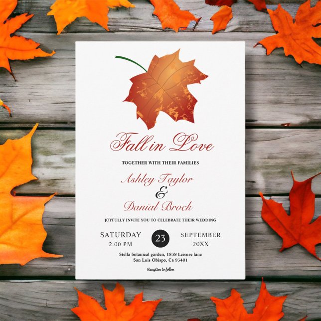 Elegant Burgundy Fall Leaves Autumn Floral Wedding Invitation (Creator Uploaded)