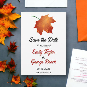 Elegant Burgundy Fall Leaves Autumn Floral Wedding Save The Date