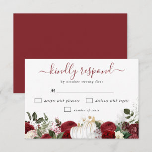Elegant Burgundy Fall Pumpkin Wedding RSVP Card