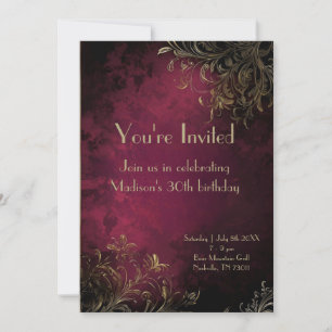 Elegant Burgundy & Faux Gold Invitation