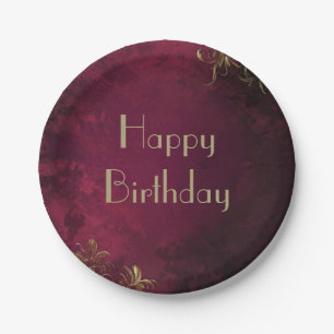 Elegant Burgundy & Faux Gold Paper Plate