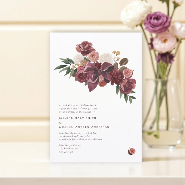 Elegant Burgundy fig Floral Wedding Announcement (Creator Uploaded)