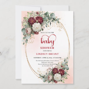 Elegant Burgundy Floral Baby Shower Invitation