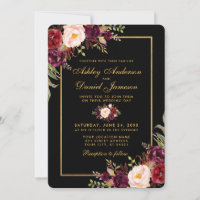 Elegant Burgundy Floral Black Gold Wedding R