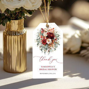 Elegant burgundy floral boho bridal shower gift ta tags