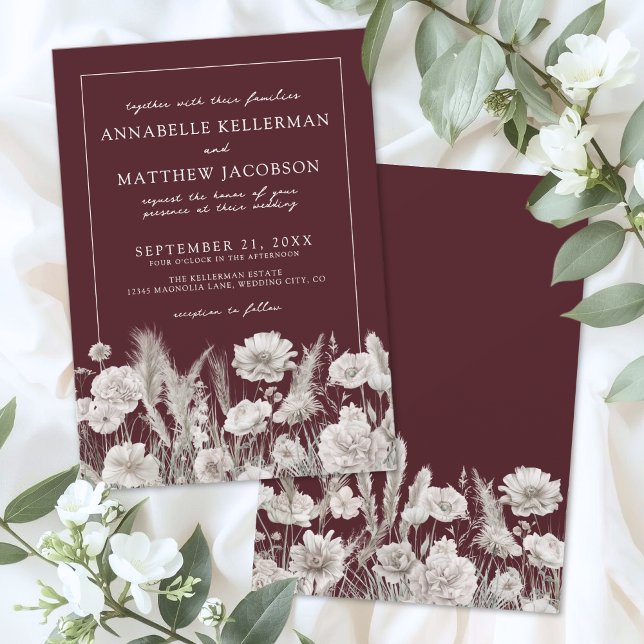 Elegant Burgundy Floral Boho Wedding Invitation (Elegant Burgundy Floral Boho Wedding Invitation)
