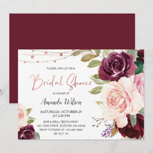 Elegant Burgundy Floral Bridal Shower  Invitation