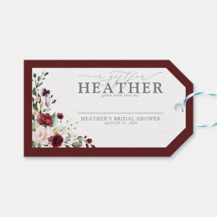 Elegant Burgundy Floral Bridal Shower No Wrap Gift Tags