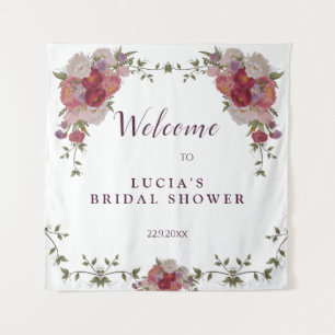 Elegant Burgundy Floral Bridal Shower Welcome  Tapestry