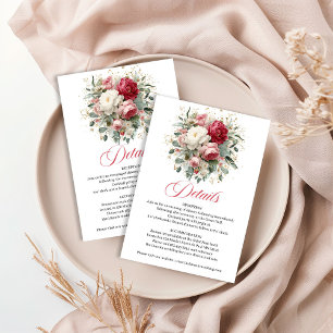 Elegant burgundy floral card with gold trim weddin