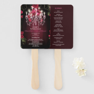 Elegant Burgundy Floral Chandelier Wedding Program Hand Fan