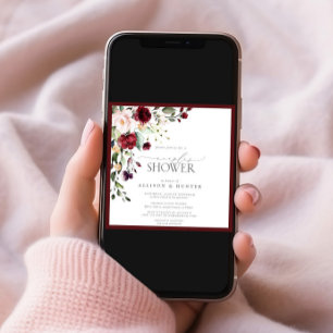 Elegant Burgundy Floral Couples Shower Invitation