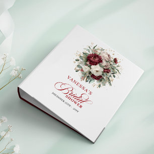 Elegant Burgundy Floral Gold Bridal Shower Memory Binder