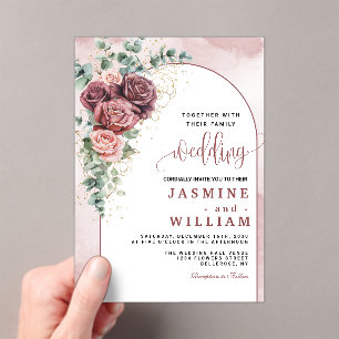 Elegant Burgundy Floral  Gold  Wedding Acrylic Invitations