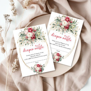 Elegant Burgundy Floral Greenery Diaper Raffle Enclosure Card
