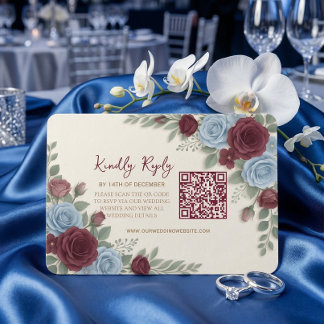 Elegant Burgundy Floral Modern QR Code Wedding RSVP Card