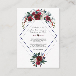 Elegant Burgundy Floral Navy Wedding Details Enclosure Card