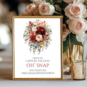 Elegant Burgundy Floral Oh Snap Wedding 8x10 Sign