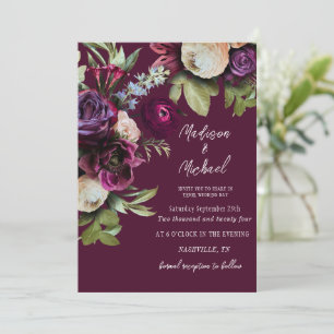 Elegant Burgundy Floral Peonies Wedding Invitation