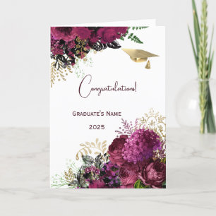 Elegant Burgundy Floral Personalized Graduation Card