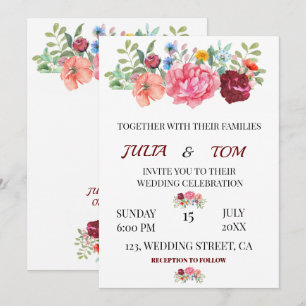 Elegant Burgundy Floral personalized Wedding Invitation