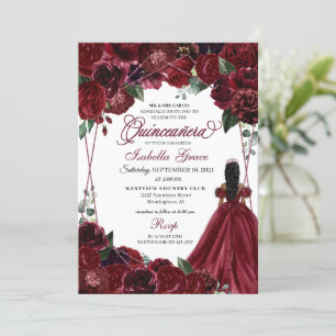 Elegant Burgundy Floral Quinceanera Invitation