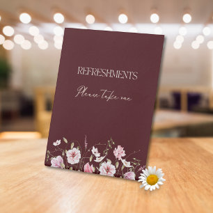 Elegant Burgundy Floral Refreshments Table Sign