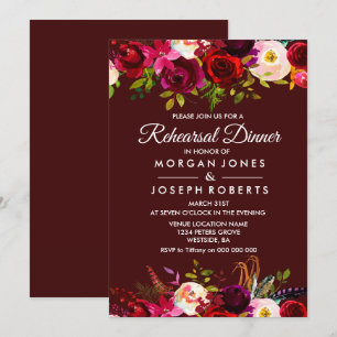 Élégant Burgundy Floral Rehearsal Dîner Invitation