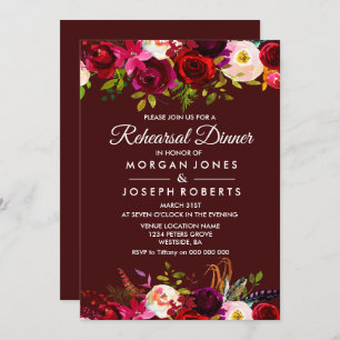 Elegant Burgundy Floral Rehearsal Dinner Invite