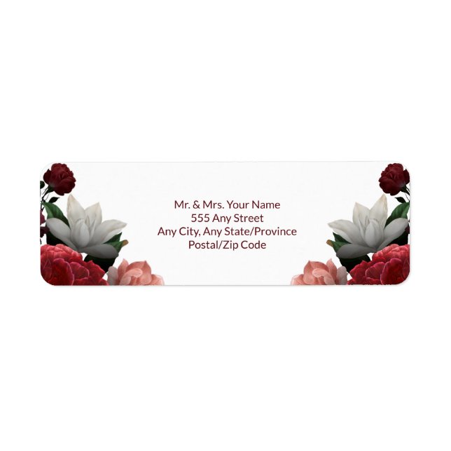 Elegant Burgundy Floral - Return Address Label (Front)