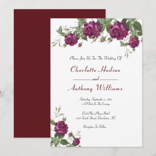 Elegant Burgundy Floral Roses Wedding Invitation