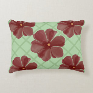 Elegant Burgundy Floral & Sage Green Lattice Patte Accent Pillow