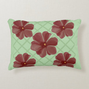 Elegant Burgundy Floral & Sage Green Lattice Patte Accent Pillow