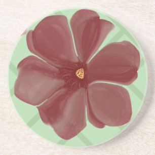 Elegant Burgundy Floral & Sage Green Lattice Patte Coaster