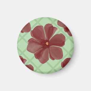 Elegant Burgundy Floral & Sage Green Lattice Patte Magnet