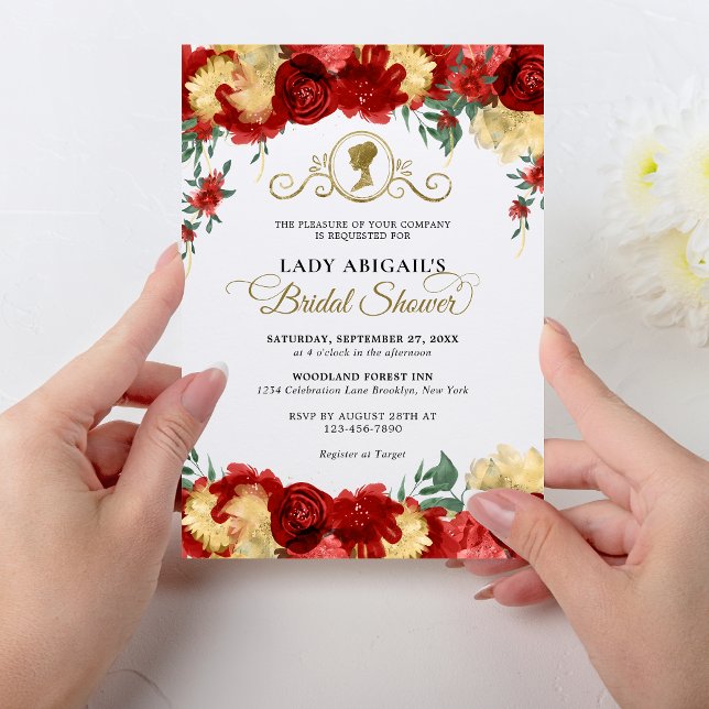 Elegant Burgundy Floral Victorian Bridal Shower Invitation (Creator Uploaded)