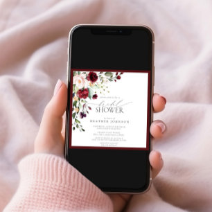 Elegant Burgundy Floral Watercolor Bridal Shower Invitation