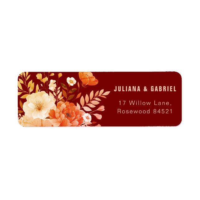 Elegant Burgundy Floral Wedding Address  (Front)