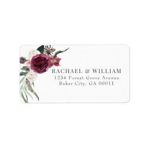 Elegant Burgundy Floral Wedding Address Label