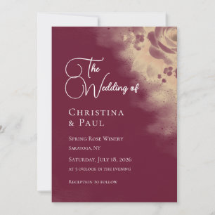 Elegant Burgundy Floral Wedding Invitation