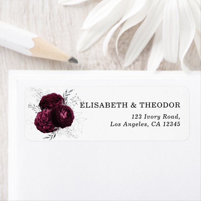 Elegant Burgundy Floral Wedding Label (Insitu)