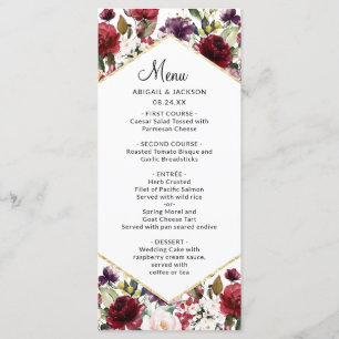 Elegant Burgundy Floral Wedding Reception Dinner Menu