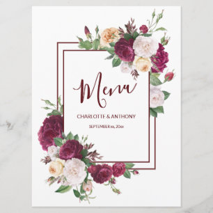 Elegant Burgundy Floral - Wedding Reception Menu