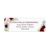 Elegant Burgundy Floral Wedding Return Address