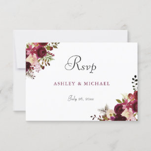 Elegant Burgundy Floral Wedding RSVP Card
