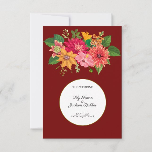 Elegant Burgundy Floral Wedding RSVP Card (Front)