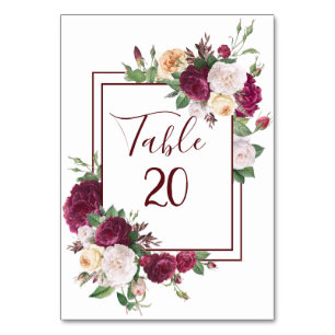 Elegant Burgundy Floral - Wedding Table Card