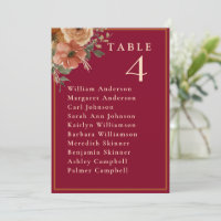 Elegant Burgundy Floral Wedding Table Seating Card
